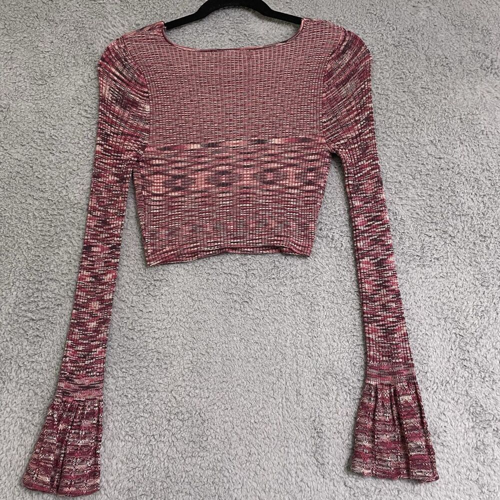Urban Outfitters Bell Sleeve Ribbed Knit Top Size Large CROP Long Sleeve - Picture 6 of 9